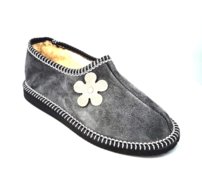 Dámske kožené zateplené papuče s ovčím rúnom sivé kvet