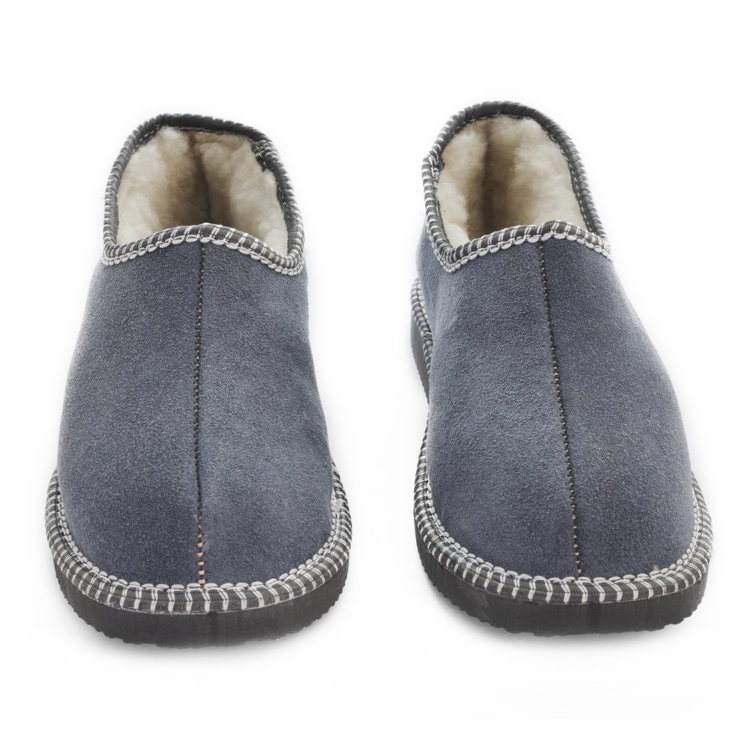 Dámske kožené zateplené papuče s ovčím rúnom sivé