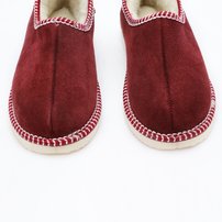 Dámske kožené zateplené papuče s ovčím rúnom bordové