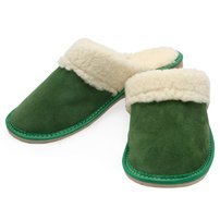 Dámske kožené zateplené papuče s ovčím rúnom zelené