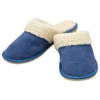 Dámske kožené oteplené papuče s ovčím rúnom modré