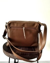 Dámska luxusná kožená crossbody kabelka hnedá 0118