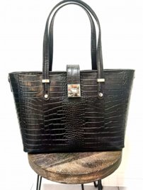 Dámska luxusná kožená kabelka čierna 00140