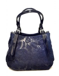 Dámska luxusná kožená kabelka s potlačou tm. modrá 0155