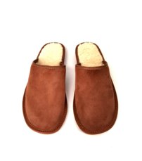 Pánske kožené oteplené papuče s ovčím rúnom hnedé