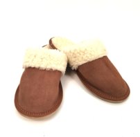 Dámske kožené zateplené papuče s ovčím rúnom hnedé