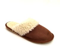 Dámske kožené oteplené papuče s ovčím rúnom hnedé