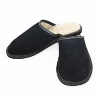 Pánske kožené oteplené papuče s ovčím rúnom čierne