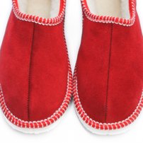 Dámske kožené zateplené papuče s ovčím rúnom červené
