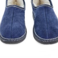 Pánske kožené zateplené papuče s ovčím rúnom modré