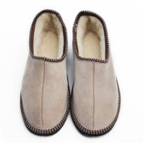 Pánske kožené zateplené papuče s ovčím rúnom svetlé bežové