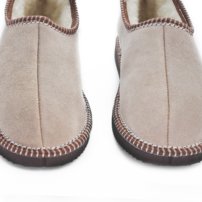 Pánske kožené zateplené papuče s ovčím rúnom svetlé bežové